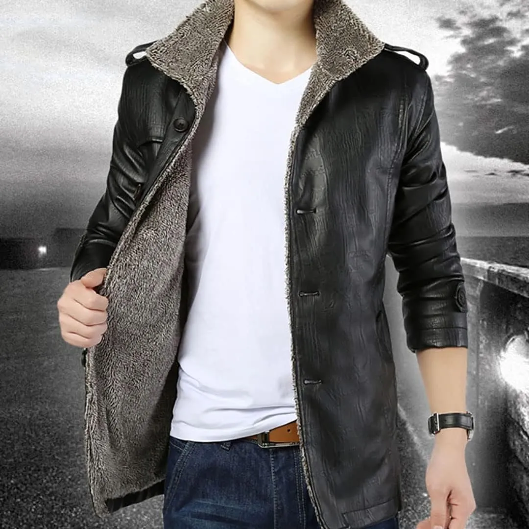 XYGJZ Men's Fleece Leather Jacket Sherpa Lined Stand Collar PU Faux Leather Motorcycle Coat Winter Oversized Thicken Outwear