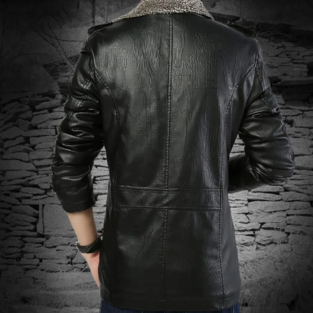 XYGJZ Men's Fleece Leather Jacket Sherpa Lined Stand Collar PU Faux Leather Motorcycle Coat Winter Oversized Thicken Outwear