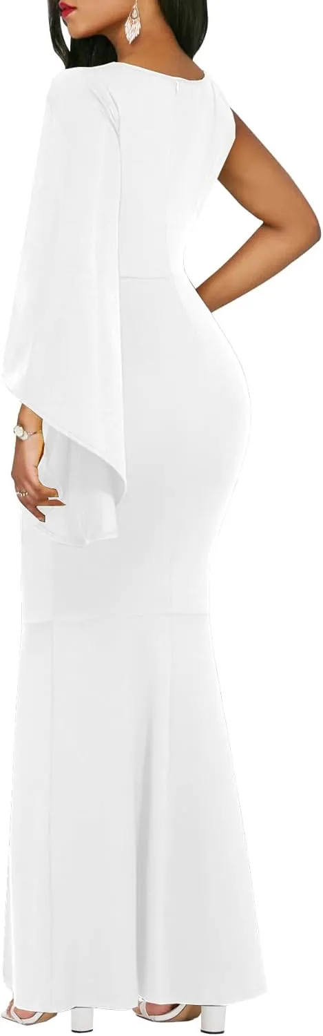 ZonJie Women's Formal Dress Sexy Elegant Short Sleeve Off Shoulder Bodycon Long Evening Party Wedding Guest Dresses