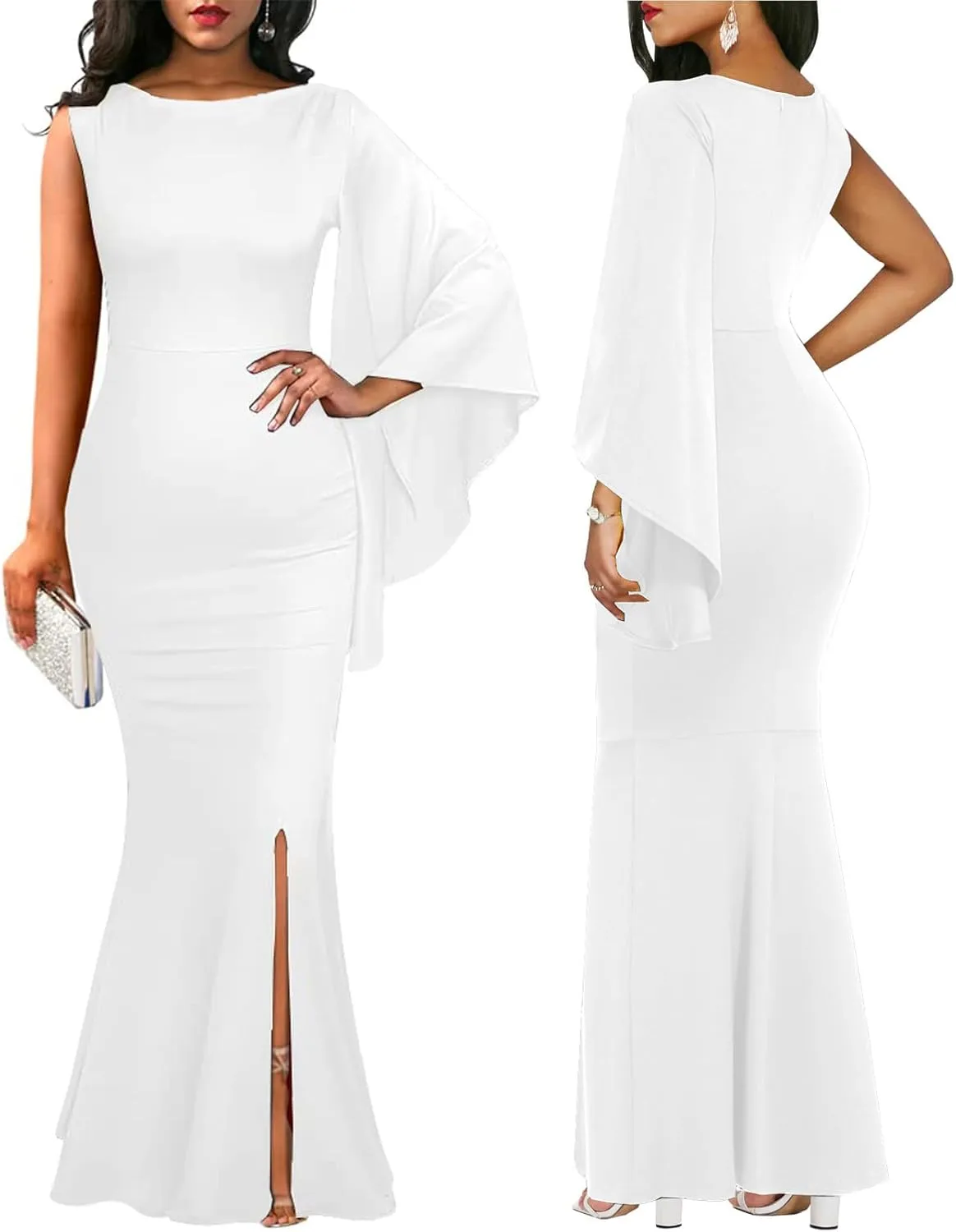 ZonJie Women's Formal Dress Sexy Elegant Short Sleeve Off Shoulder Bodycon Long Evening Party Wedding Guest Dresses